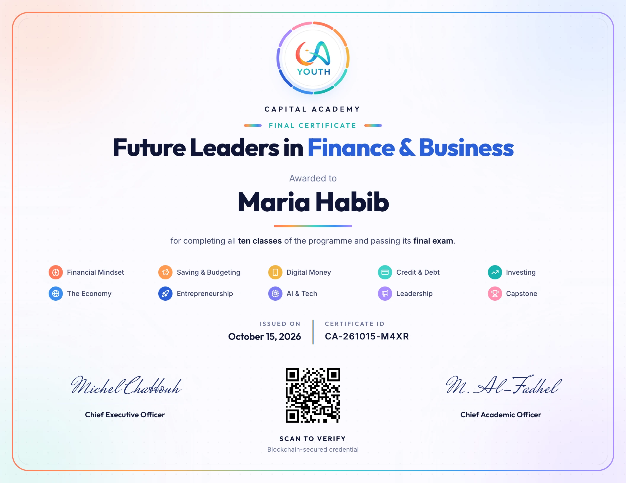 Capital Academy · Final Certificate: Maria Habib